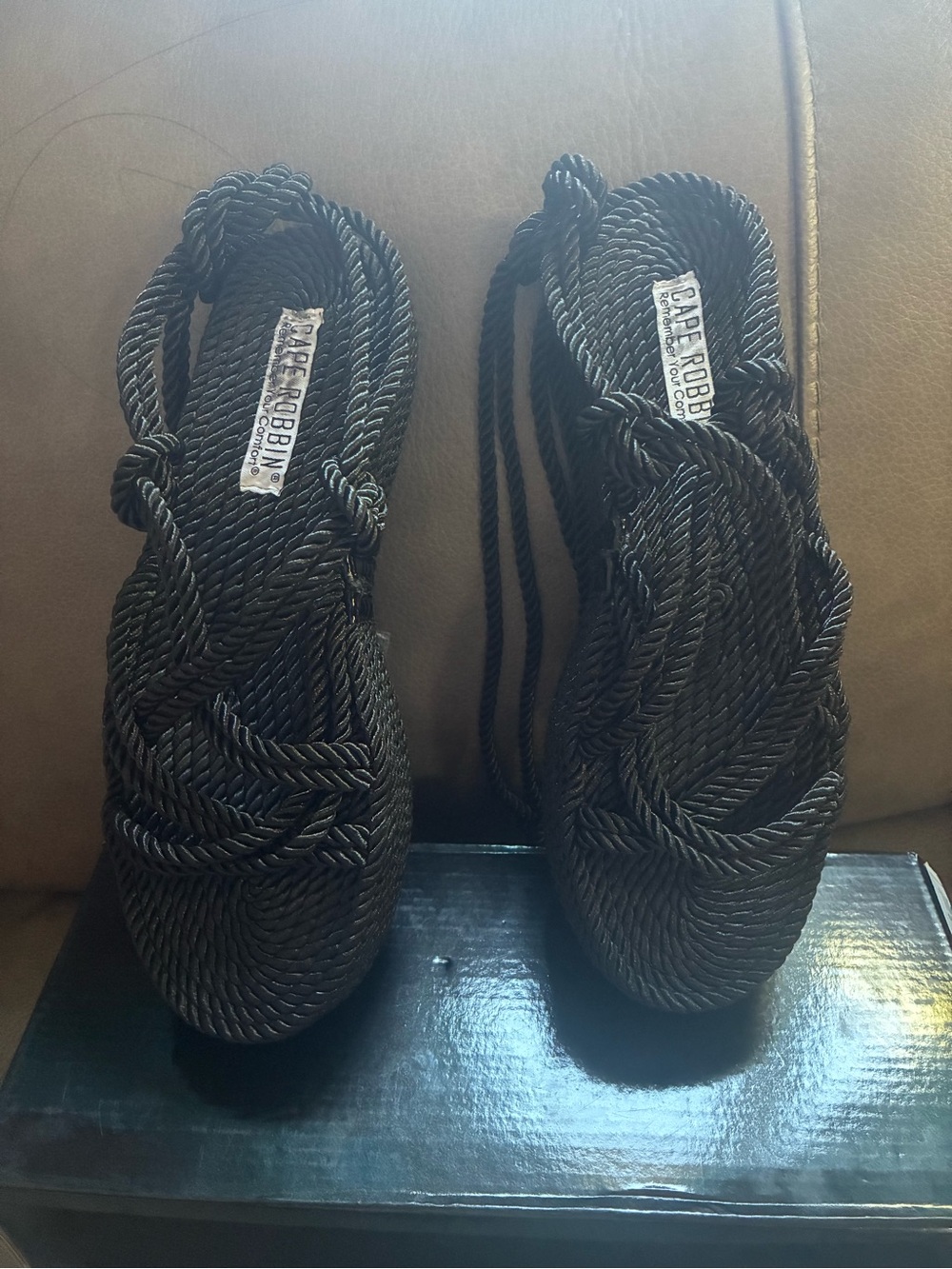 Cape Robbin Black Rope Sandals for Women